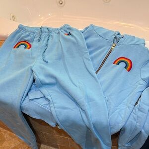 AVIATOR NATION LIMITED EDITION rainbow sweatsuit turquoise blue sz small